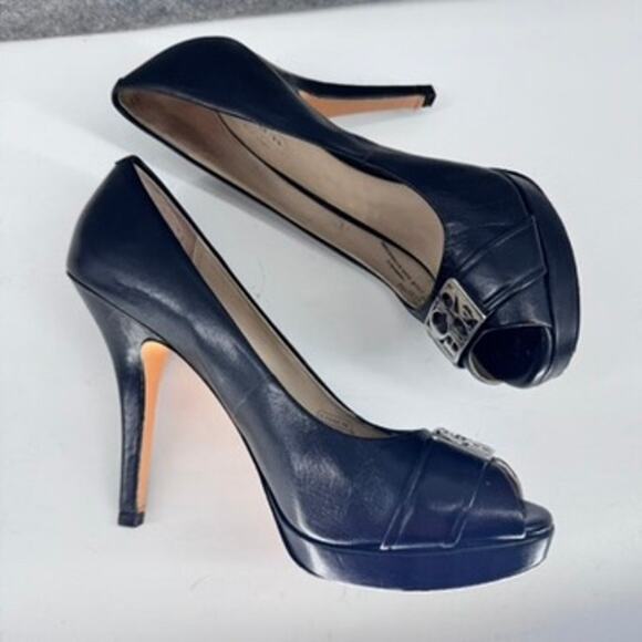 Coach Black Aliya Peep Toe Heels Pumps Size 7.5 - Picture 5 of 8